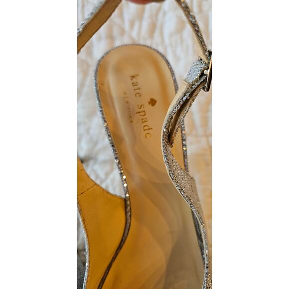 Kate Spade Metallic Silver Sparkle Platform Slingback Heels Women Sz 8B Open Toe - Picture 3 of 8